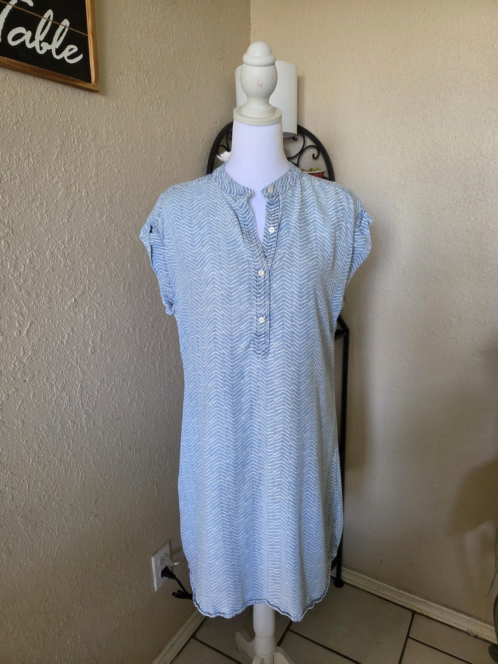 Vineyard Vines Light Blue Chevron Split-Neck Tunic